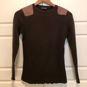RALPH LAUREN sweater with leather shoulders.